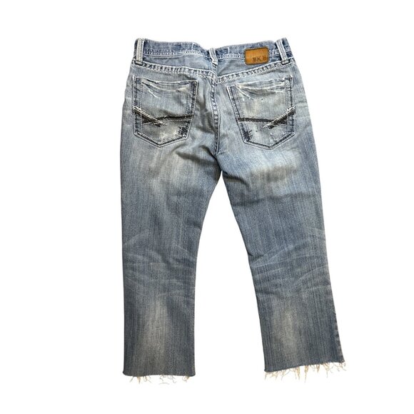 BKE Womens Low Rise Distressed Boot Cut Crop Jeans Size 32 Y2K Grunge - Picture 3 of 7